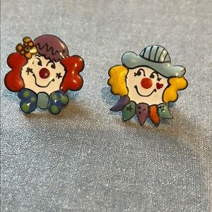 Sara Coast Colorful Clown Face Earrings enamel wearable Art, fun, whimsical